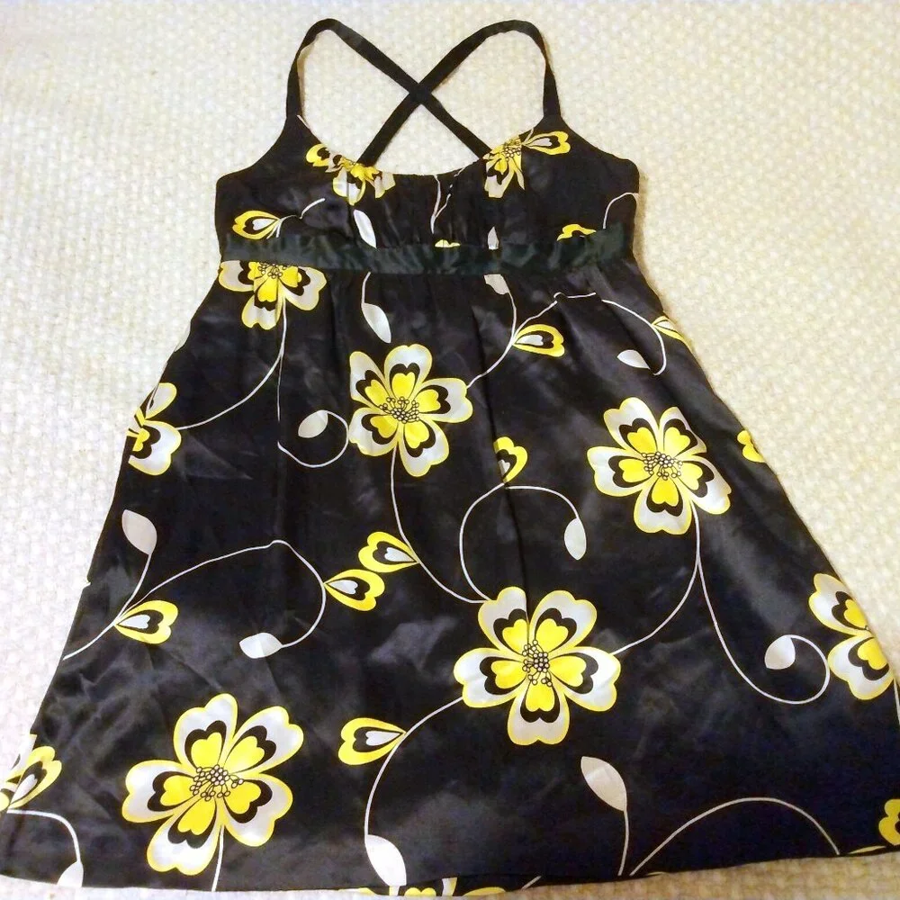 INC Bold Black Floral Silk Cocktail Dress 14 Garden Party Wedding Guest Y2K - Picture 2 of 11